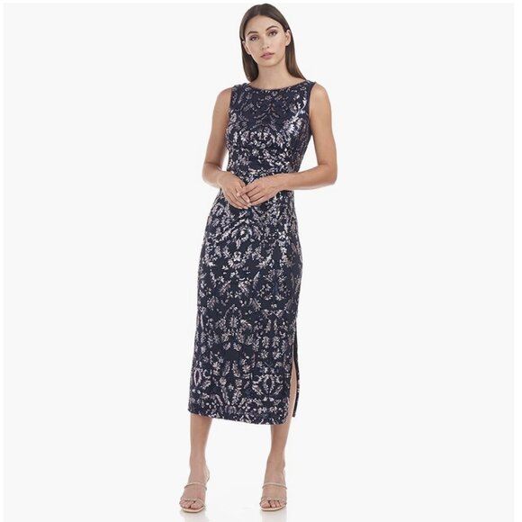 JS Collections Annie Draped Tea Length Dress NWT - Picture 1 of 14
